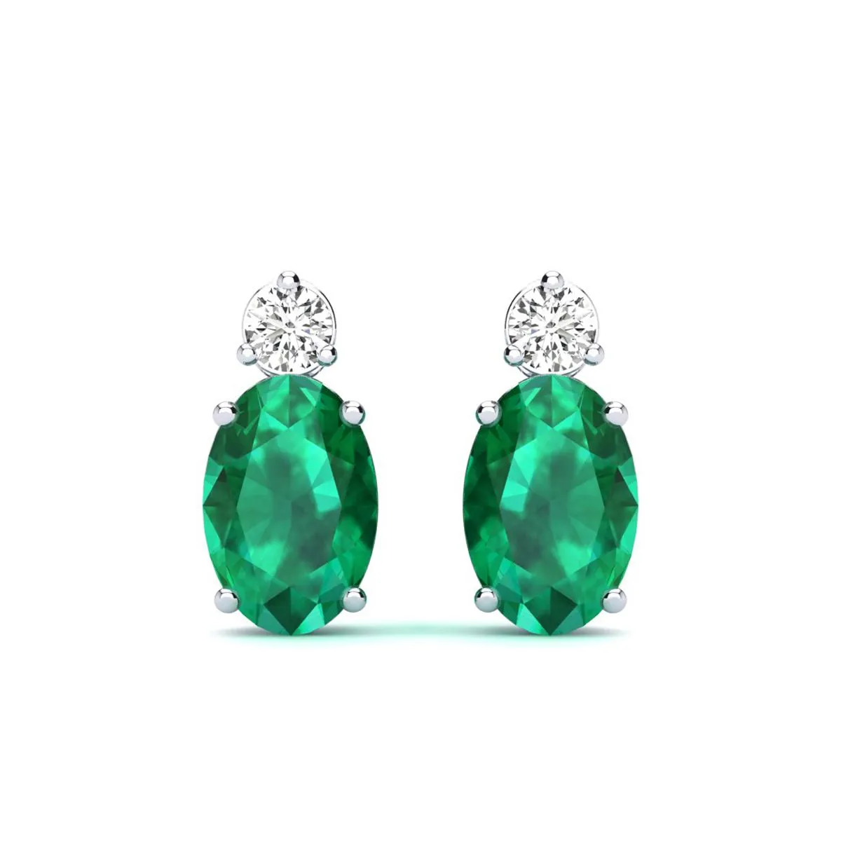 1 2/3 Carat Oval Emerald And Diamond Stud Earrings In 14 Karat White Gold