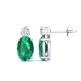 1 2/3 Carat Oval Emerald And Diamond Stud Earrings In 14 Karat White Gold