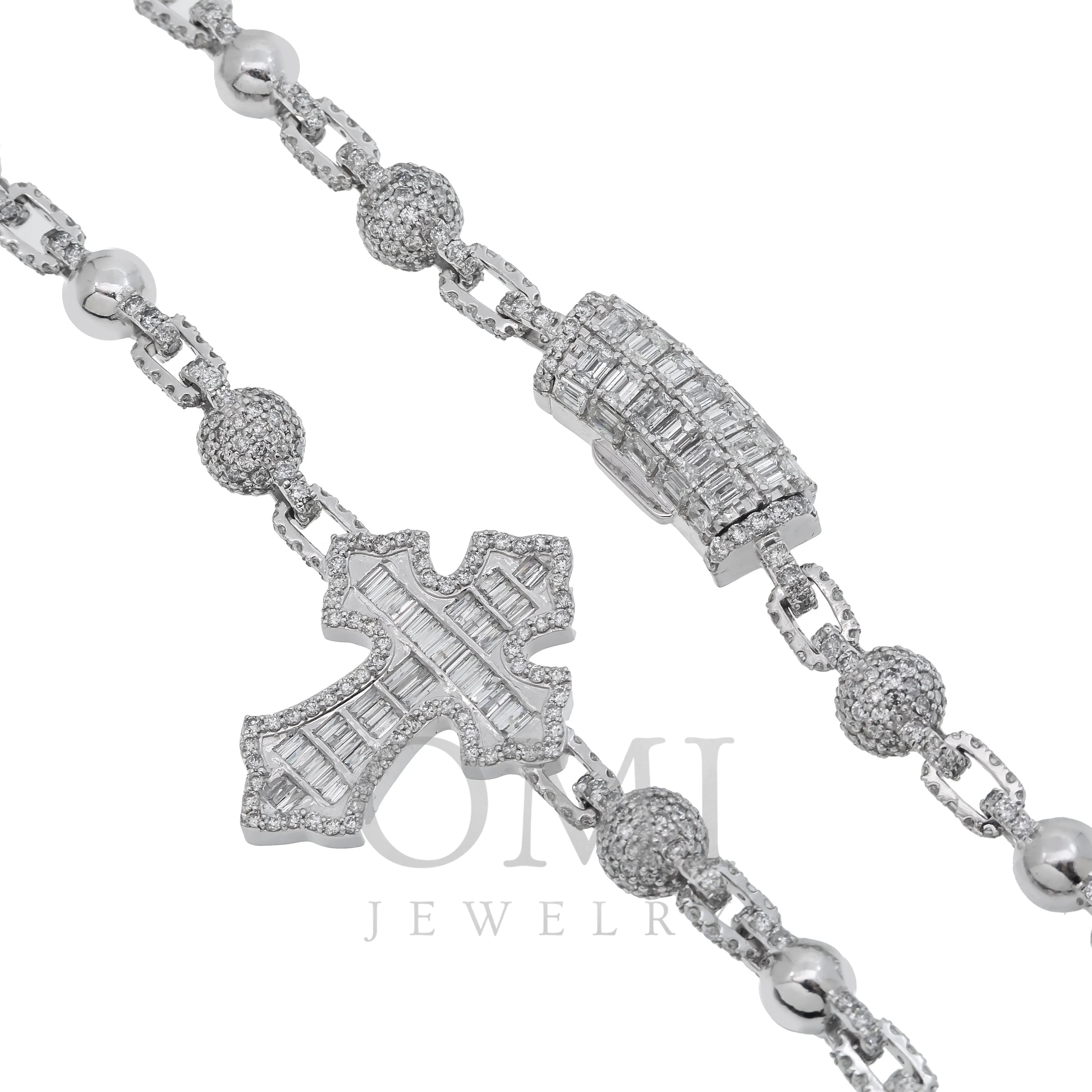 10K GOLD 8MM BAGUETTE DIAMOND CROSS BALL CHAIN 29.25 CT