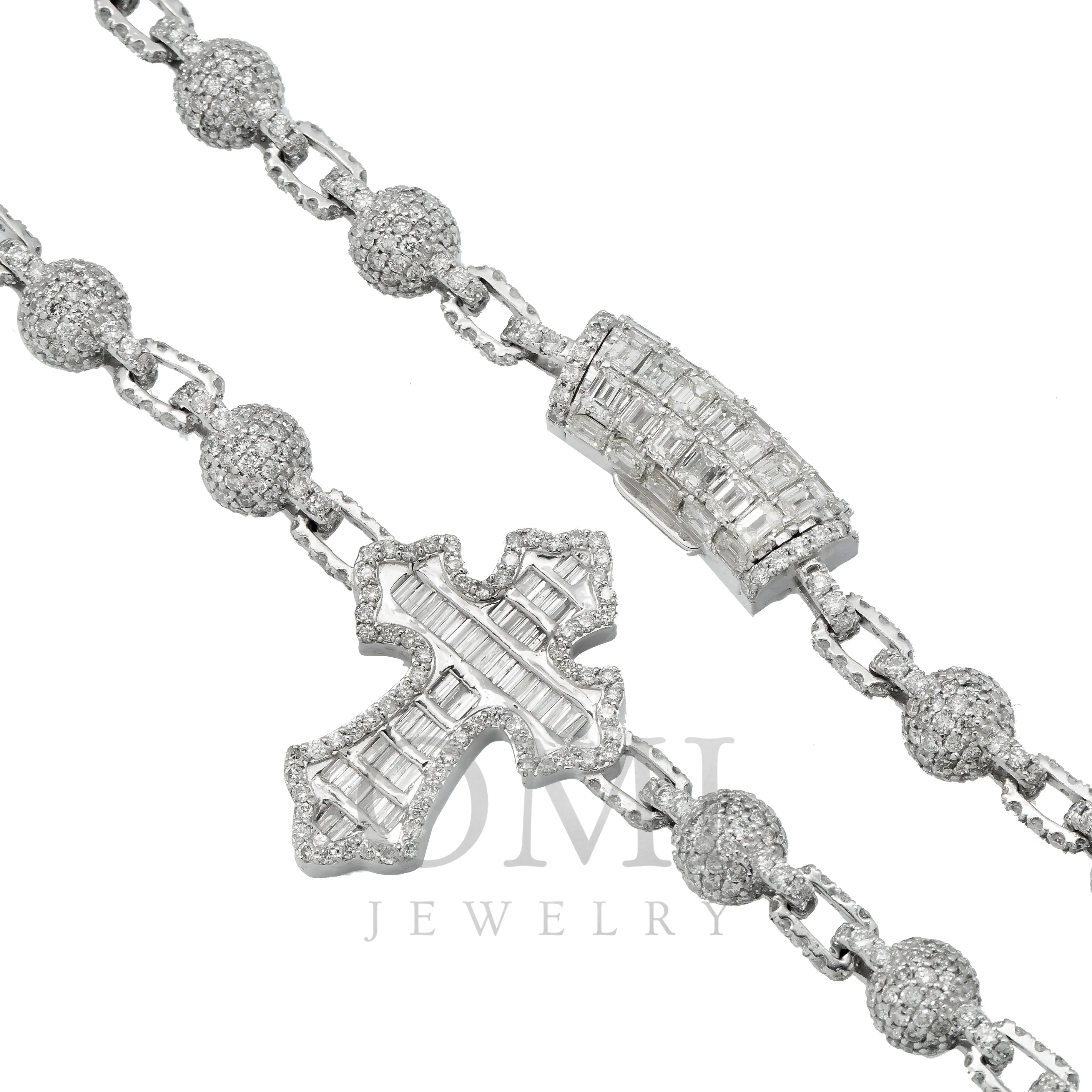 10K GOLD BAGUETTE DIAMOND CROSS BALL CHAIN 35.41 CT