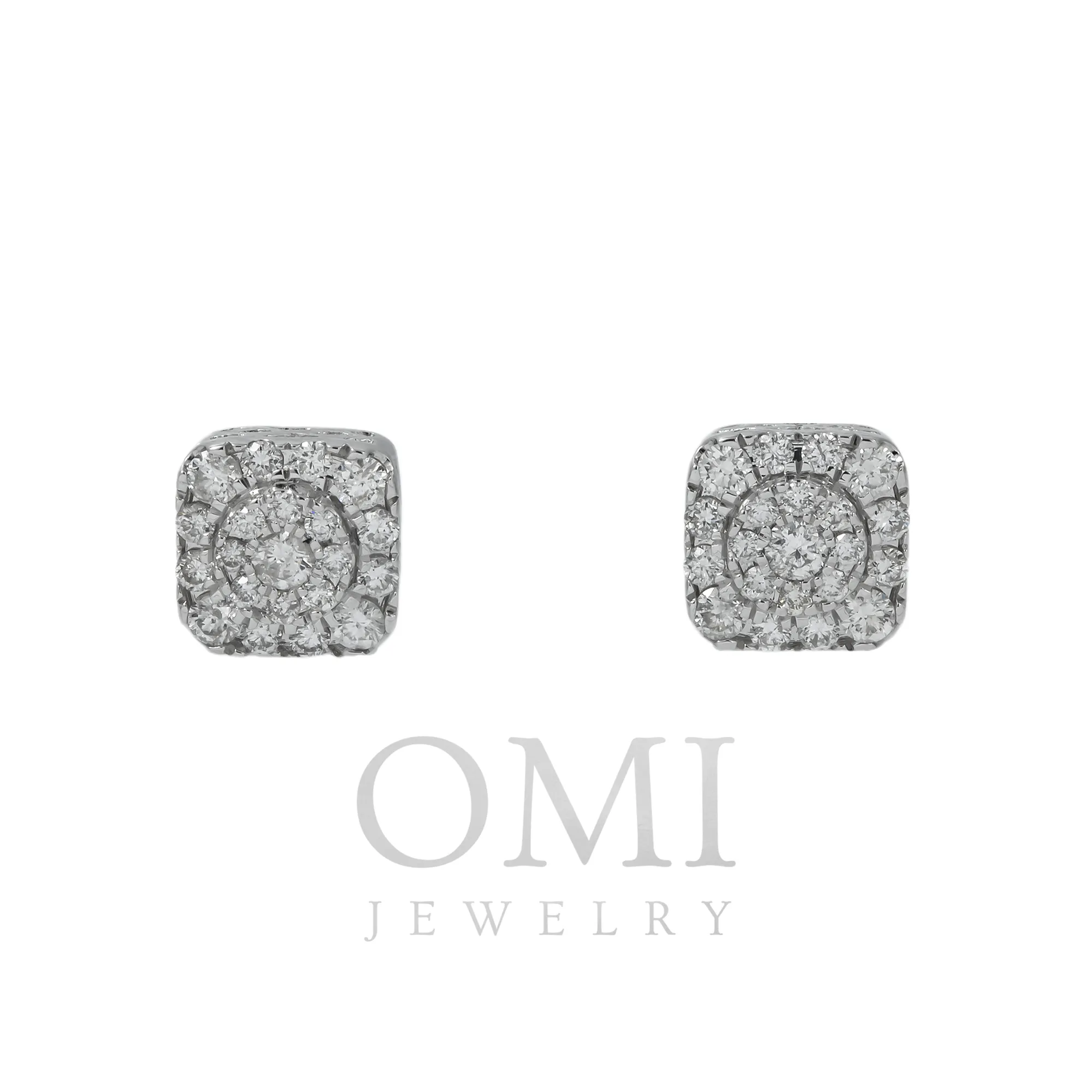 10K GOLD ROUND DIAMOND CLUSTER SQUARE SHAPE EARRINGS 1.02 CTW