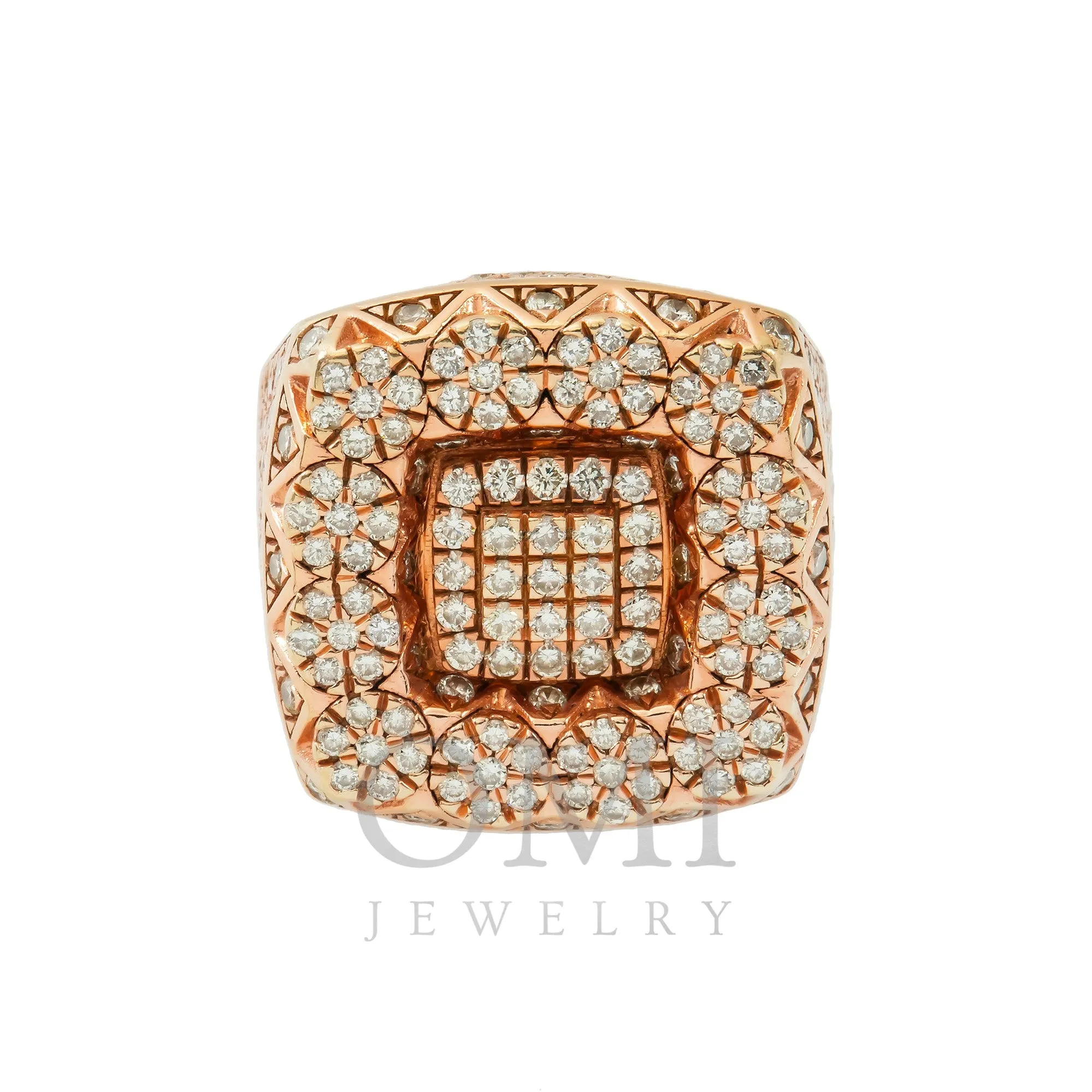 10K GOLD ROUND DIAMOND SQUARE SHAPE STATEMENT RING 4.14 CT