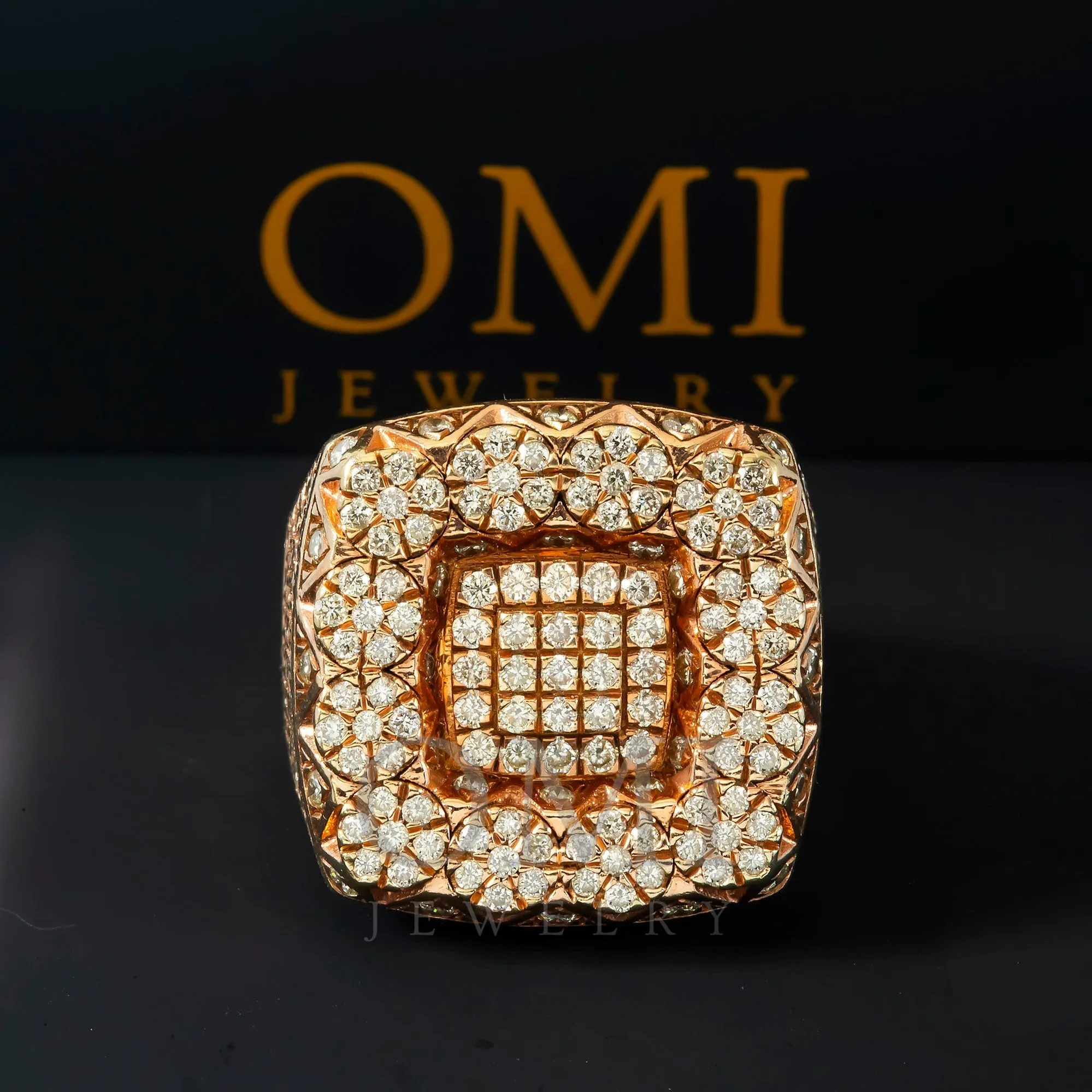 10K GOLD ROUND DIAMOND SQUARE SHAPE STATEMENT RING 4.14 CT