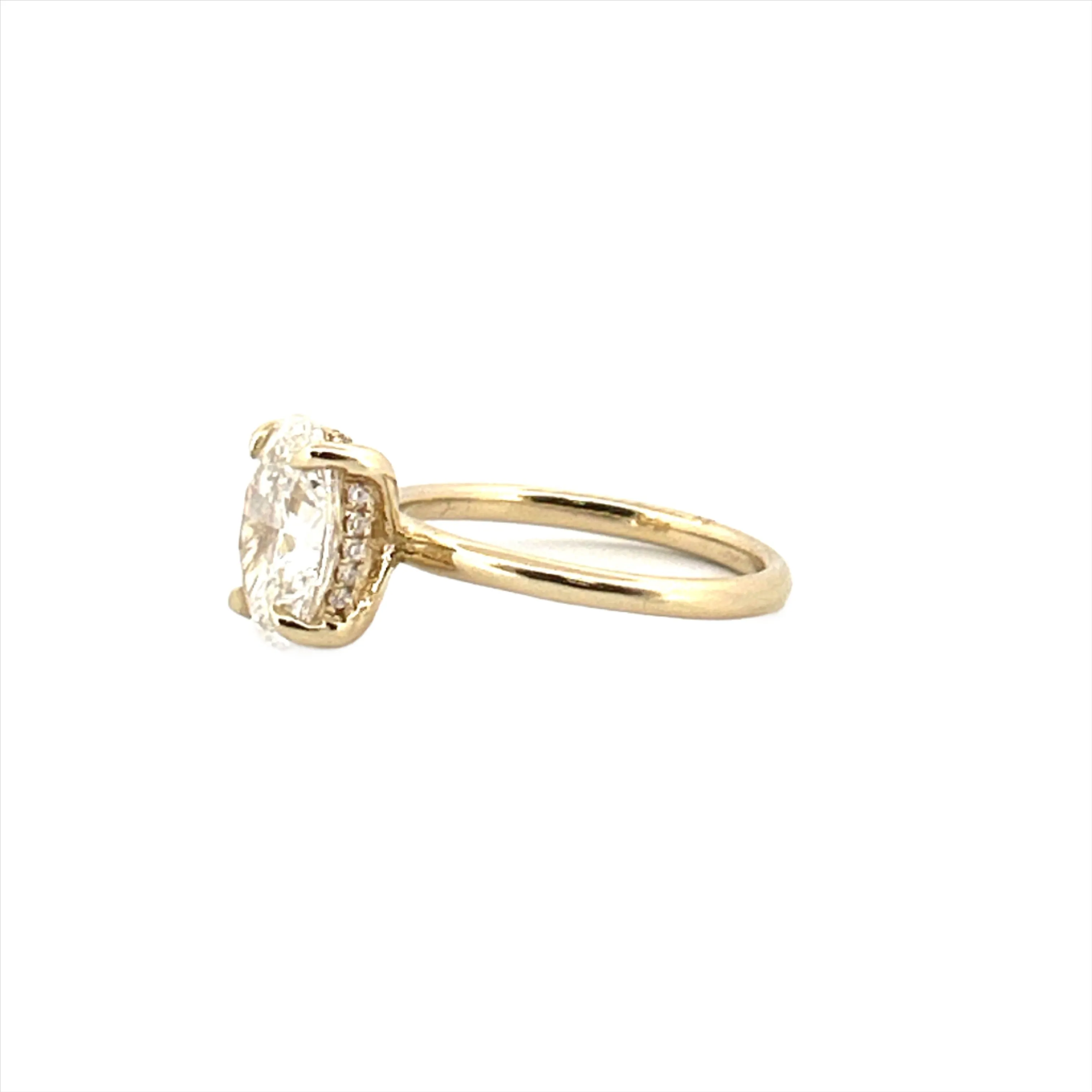 14K Gold 2.50 Carat Oval Cut Lab Grown Diamond Solitaire Engagement Ring with Under Halo