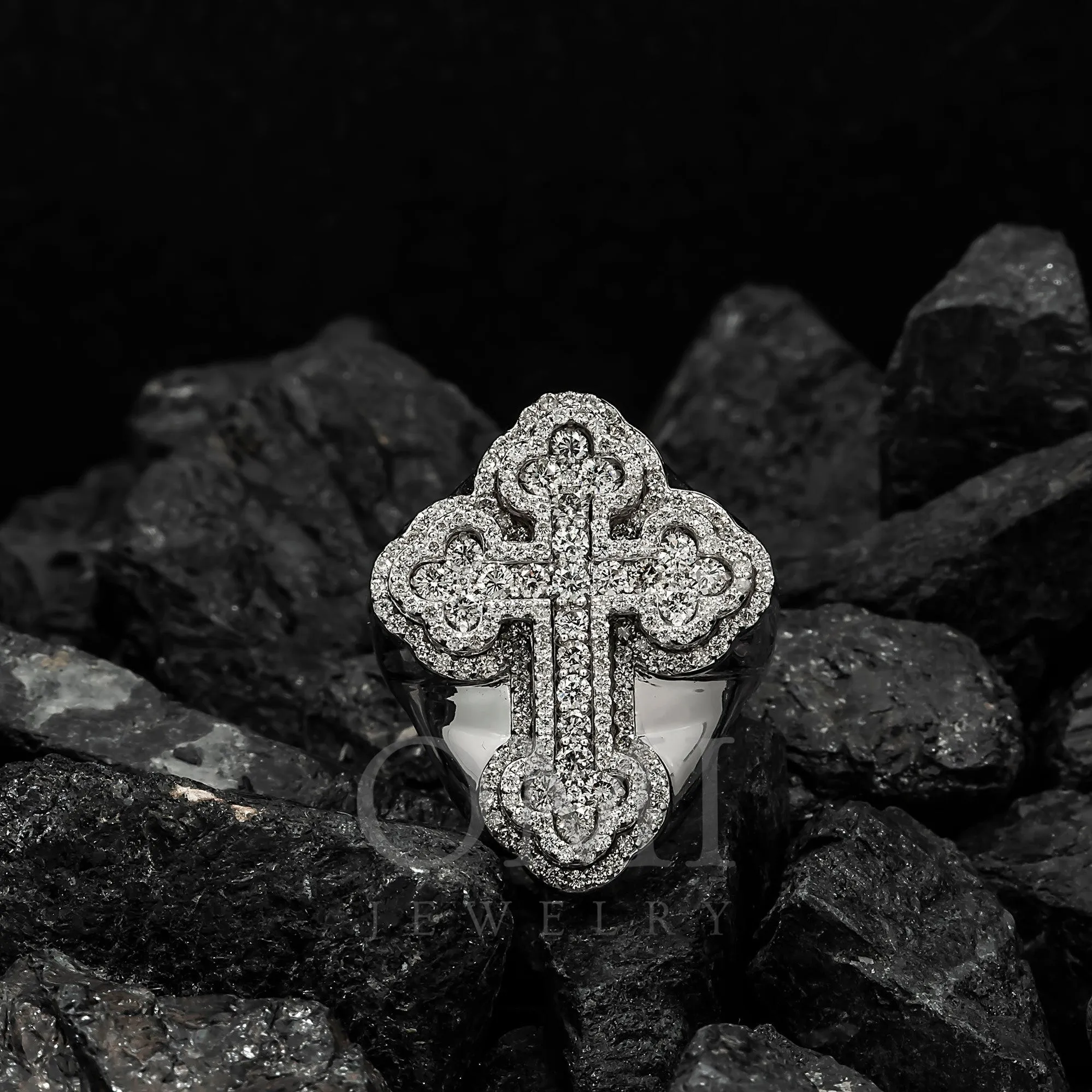 14K GOLD ROUND DIAMOND CROSS STATEMENT RING 2.50 CT