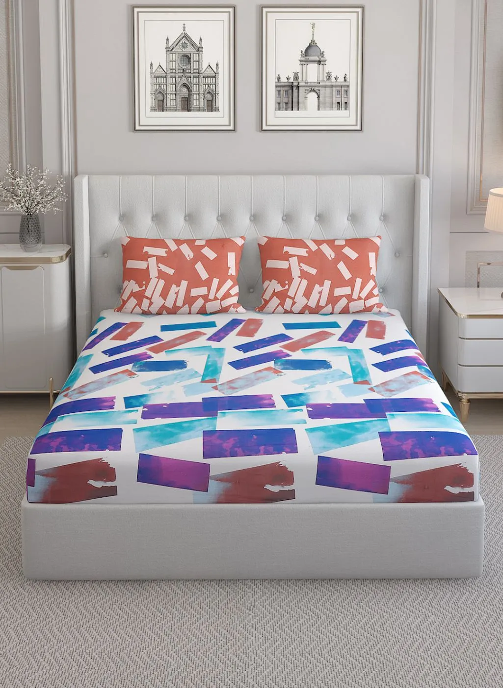 152TC Pure Cotton King Bedsheet with 2 Pillow Covers