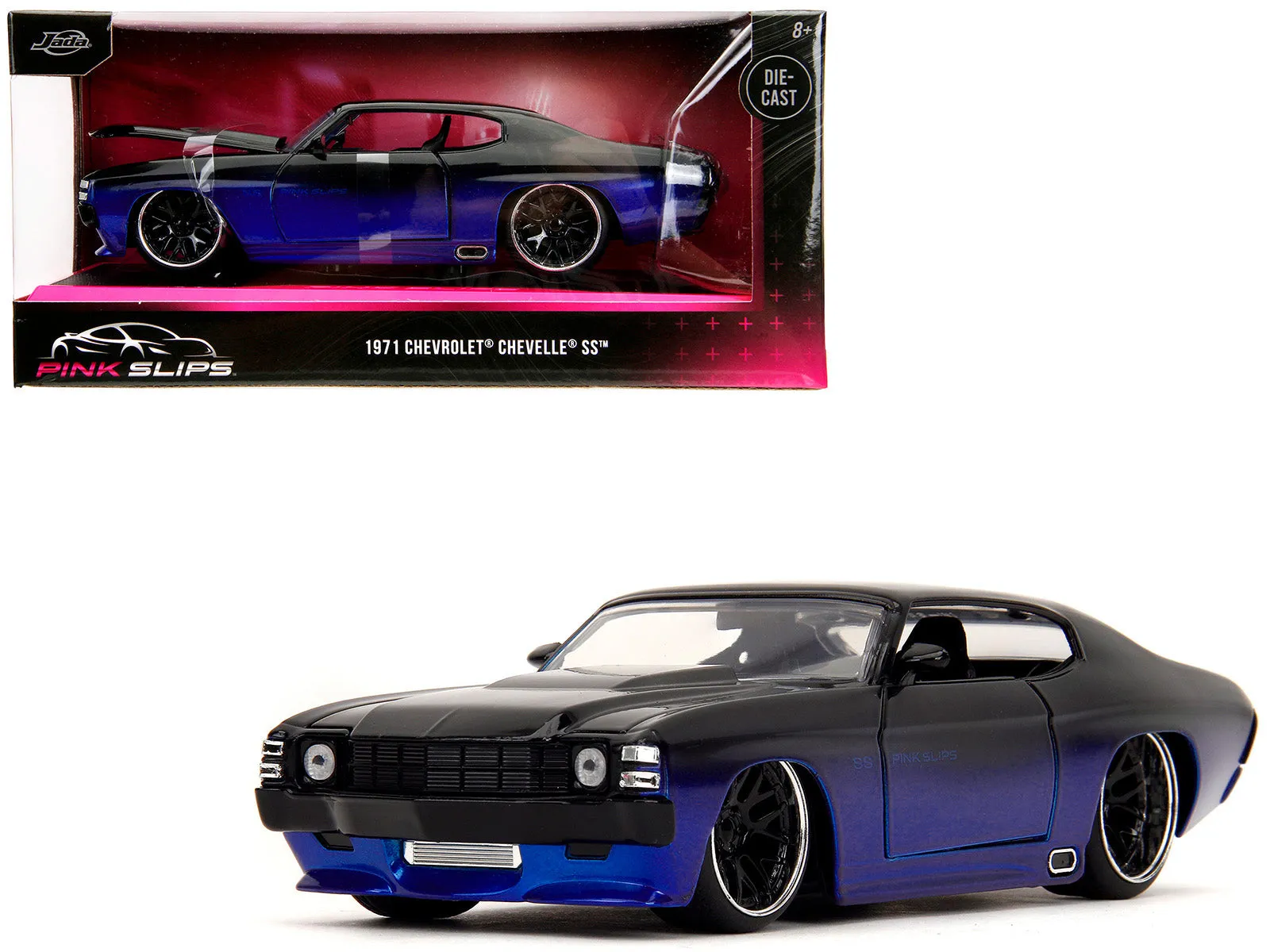 1971 Chevrolet Chevelle SS Black and Blue Pink Slips Series 1/24 Diecast Model Car by Jada