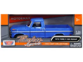 1972 Ford F-100 Pickup Truck Blue Timeless Legends Series 1/24 Diecast Model Car by Motormax