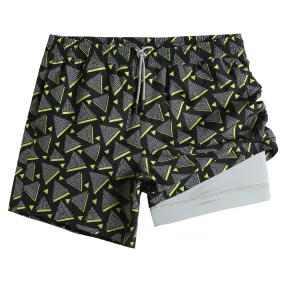 2 in 1 Stretch Short Lined Pyramid Black Gym Shorts