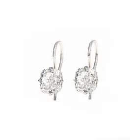 4.04 Carat Total Weight Cushion Cut Diamond Drop Earrings in Platinum GIA Certified