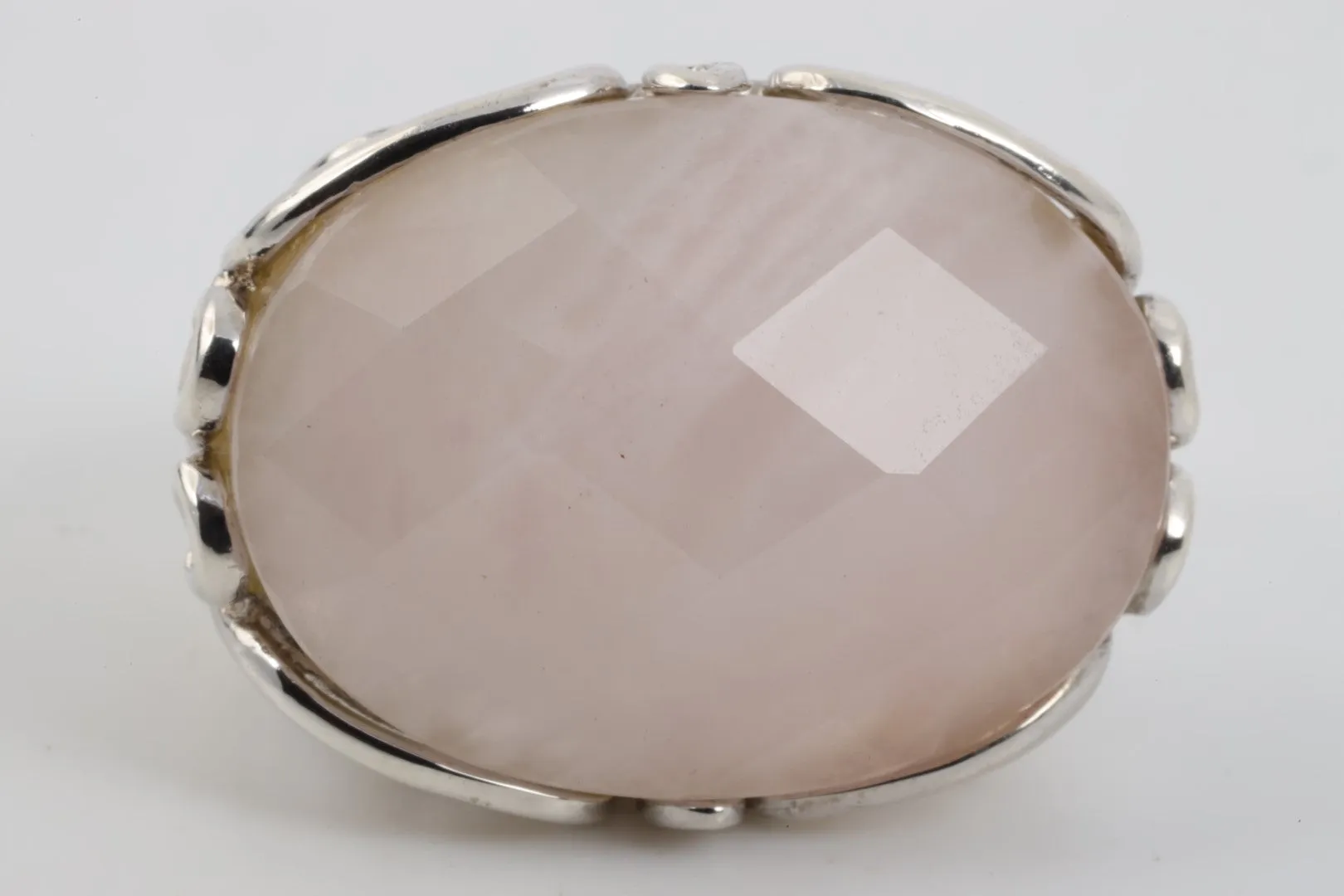 925 Silver 49.30tcw Rose Quartz Ring Size 8 (14.93g.)