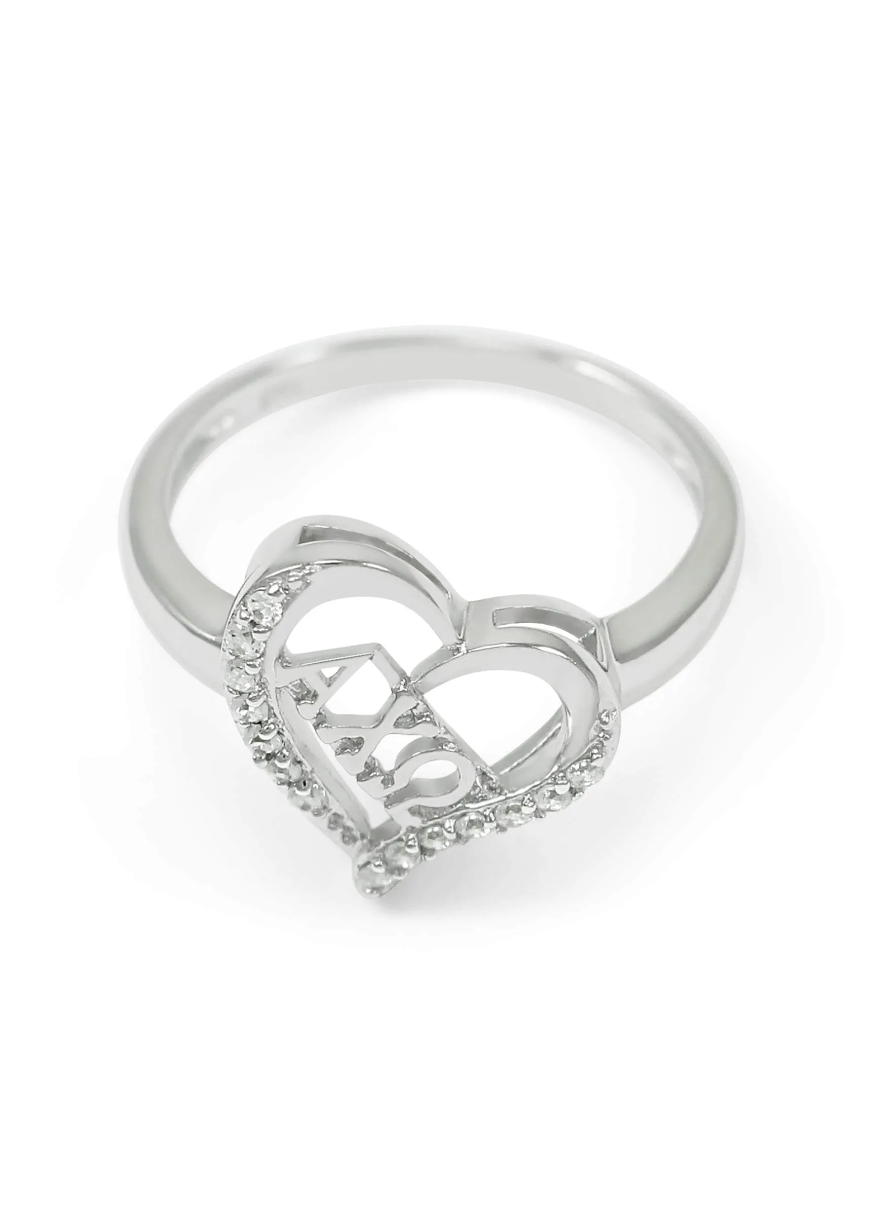 Alpha Chi Omega Sterling Silver Heart Ring with CZs