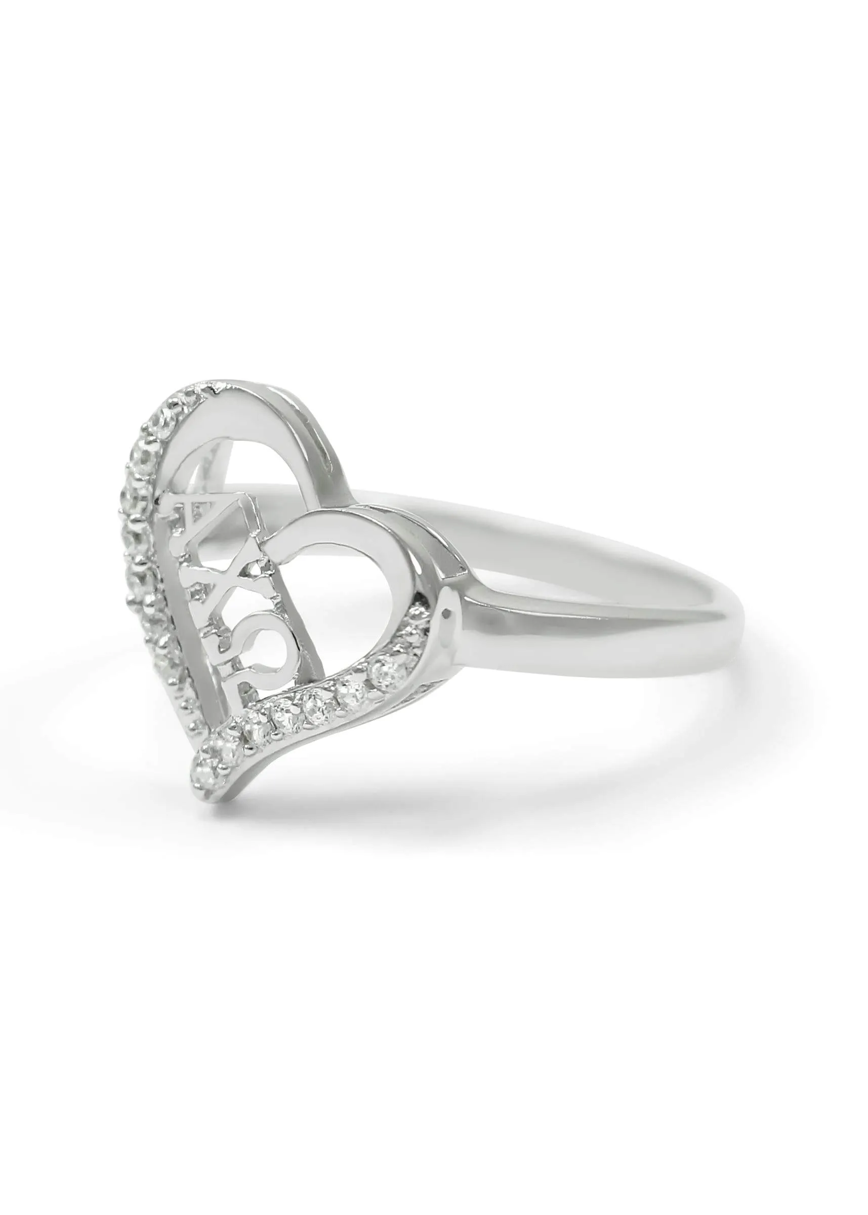 Alpha Chi Omega Sterling Silver Heart Ring with CZs