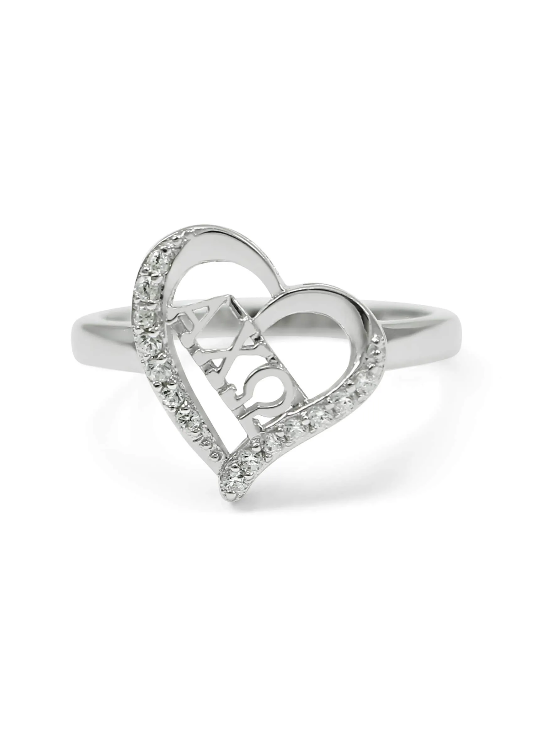 Alpha Chi Omega Sterling Silver Heart Ring with CZs