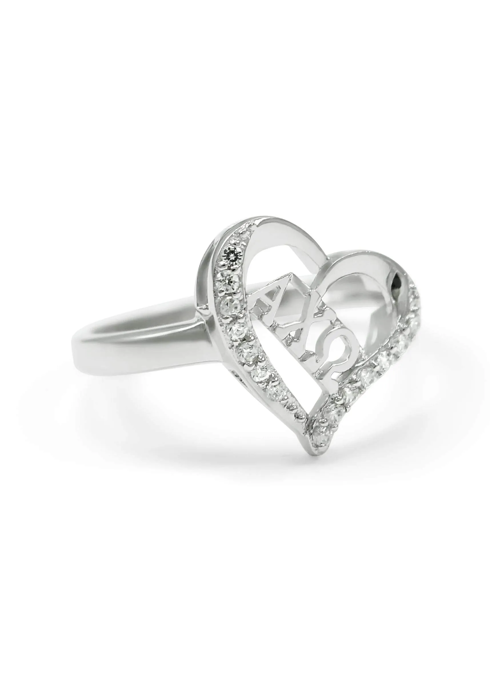 Alpha Chi Omega Sterling Silver Heart Ring with CZs