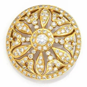 Antique 14K Yellow Gold Diamond Art Deco Round Brooch Pendant D/E VS-1