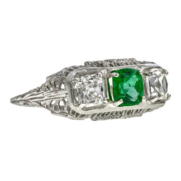 Art Deco Emerald & Diamond Ring, 0.59ct.