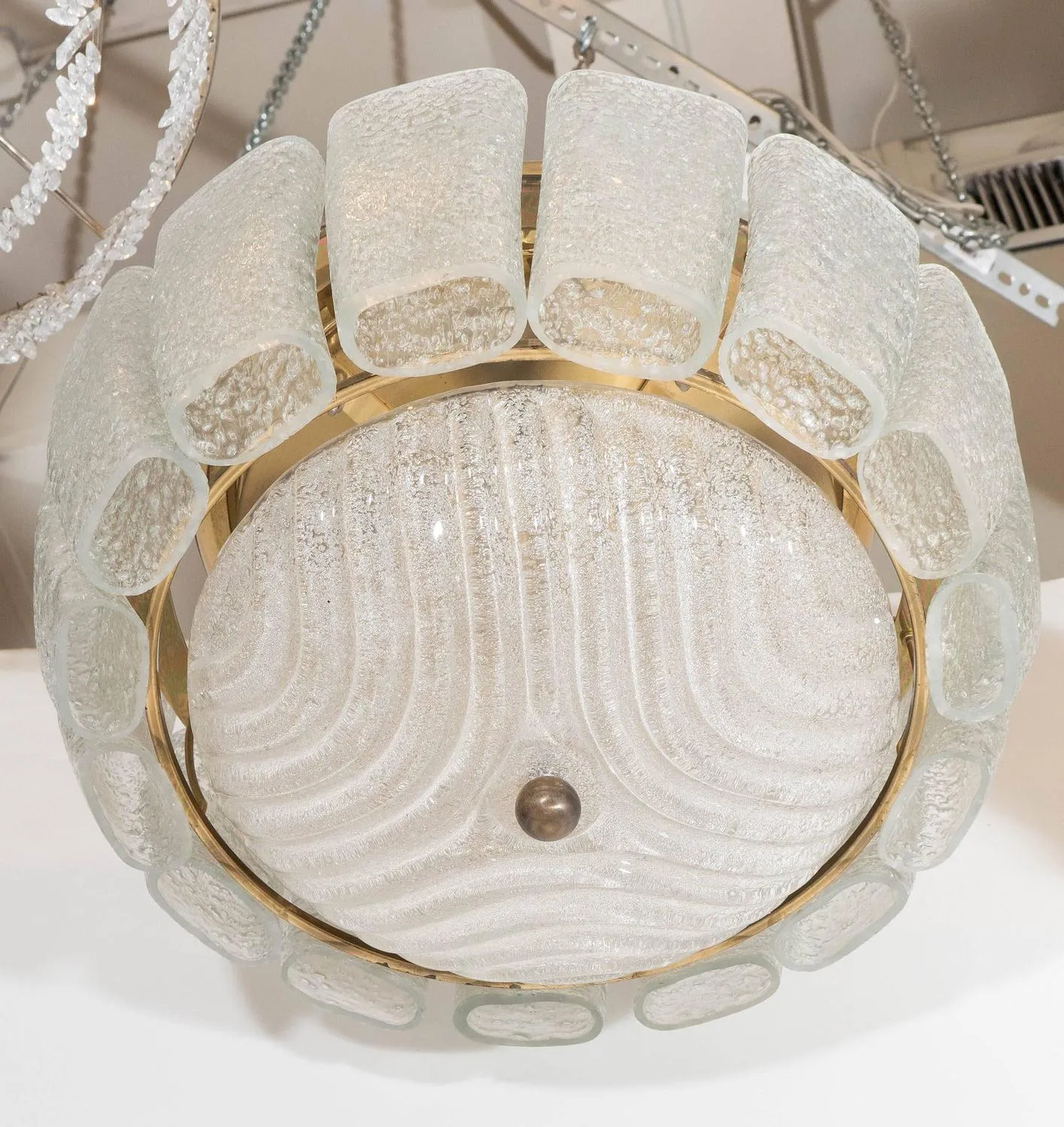 Austrian Chandelier with Ice Block Glass and Brass Details