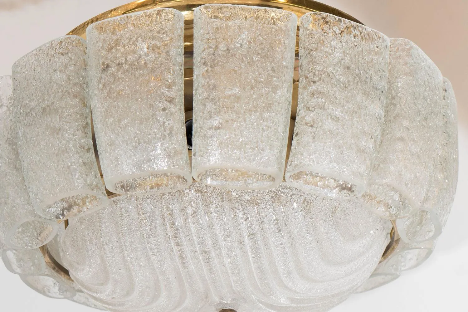 Austrian Chandelier with Ice Block Glass and Brass Details