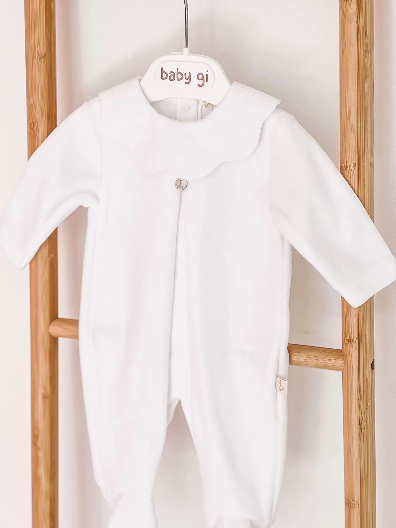 BabyGi White Scallop Collar Baby Grow