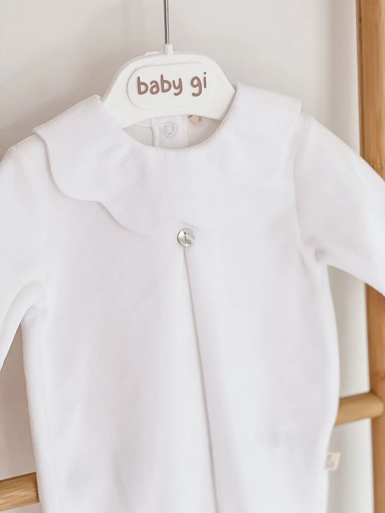 BabyGi White Scallop Collar Baby Grow