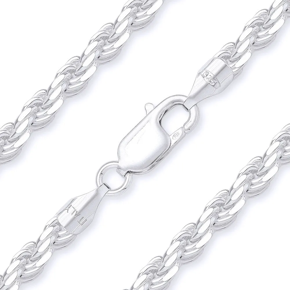 Better Jewelry 3.6mm Rope Diamond cut Chain Necklace .925 Sterling Silver