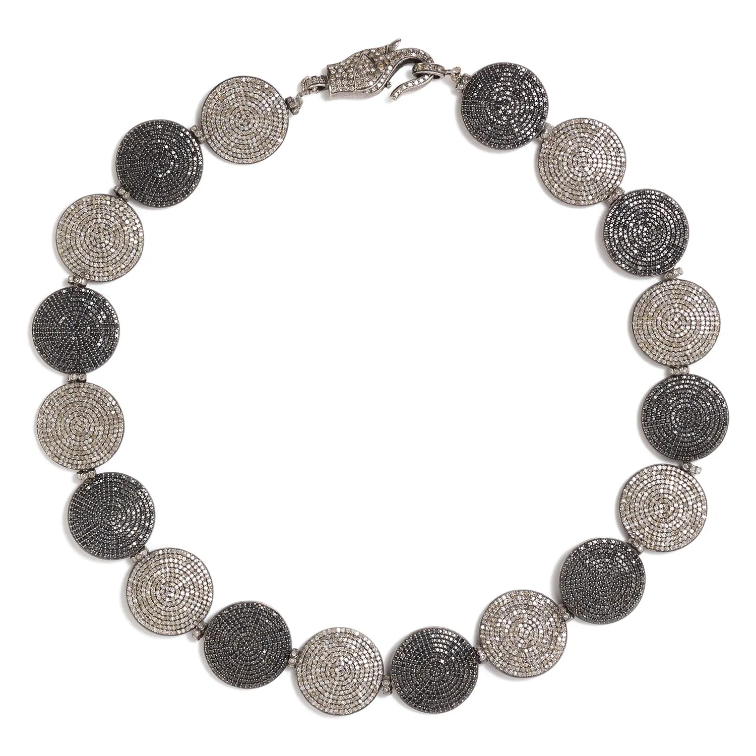 Black & Grey Diamond Disc Necklace