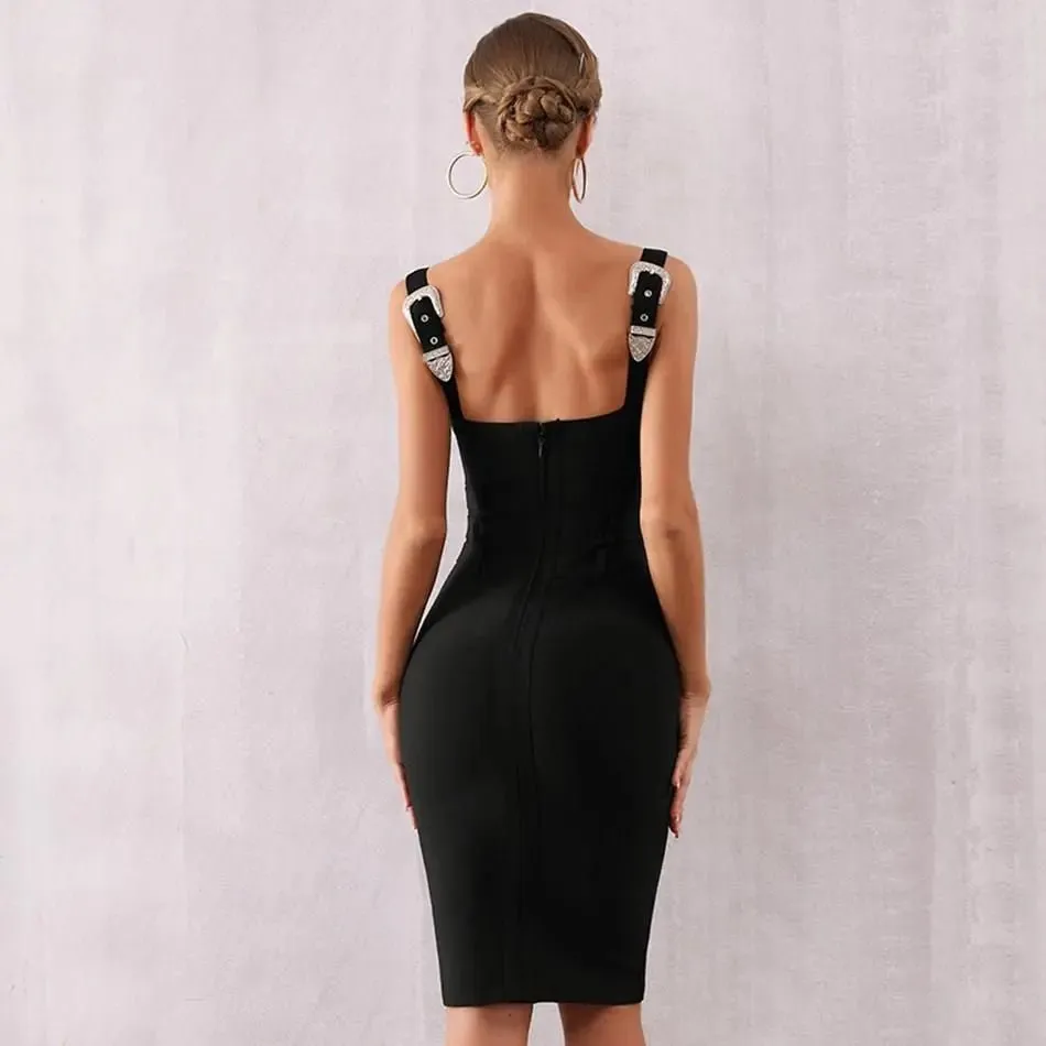 Black Spaghetti Strap Sashes Bodycon Mini Dress