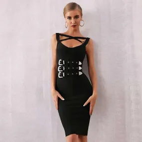 Black Spaghetti Strap Sashes Bodycon Mini Dress