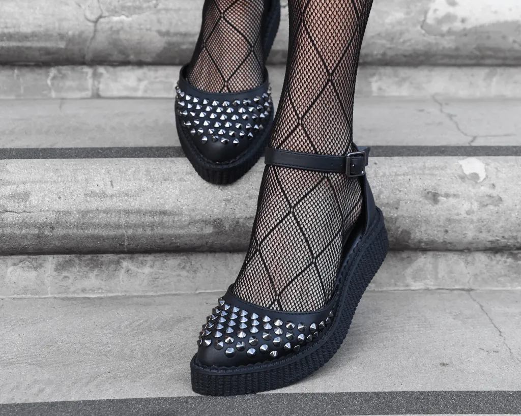 Black TUKskin Pointed Studded Sandal