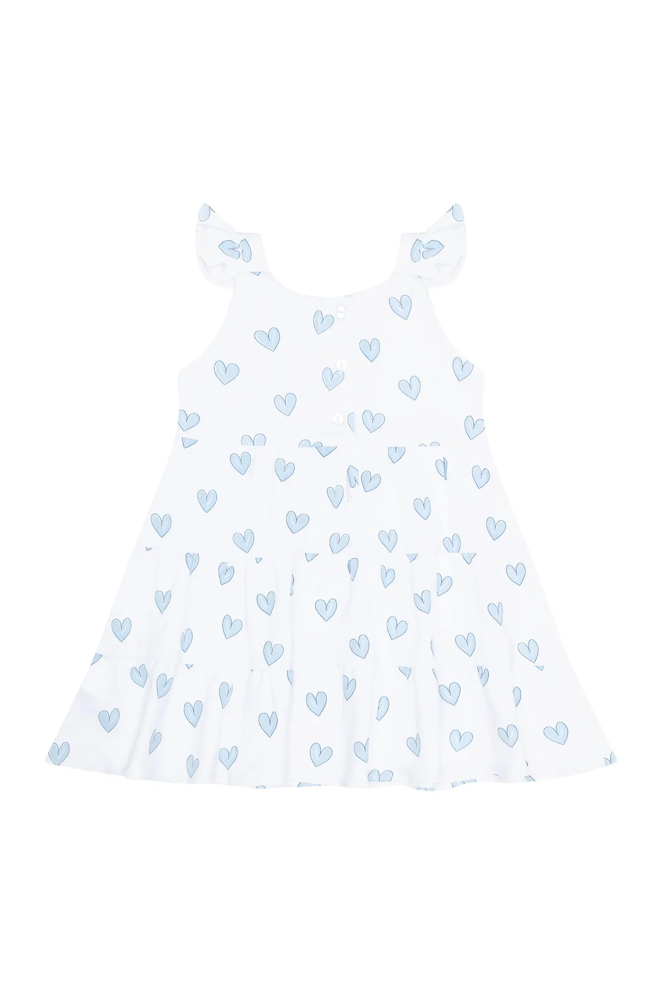 Blue Heart Print Ruffle Dress