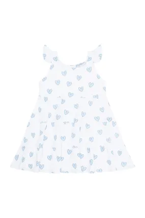 Blue Heart Print Ruffle Dress