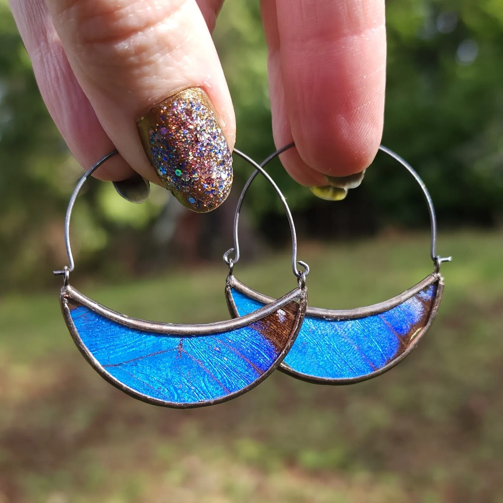 Blue Morpho Butterfly Hoop Earrings