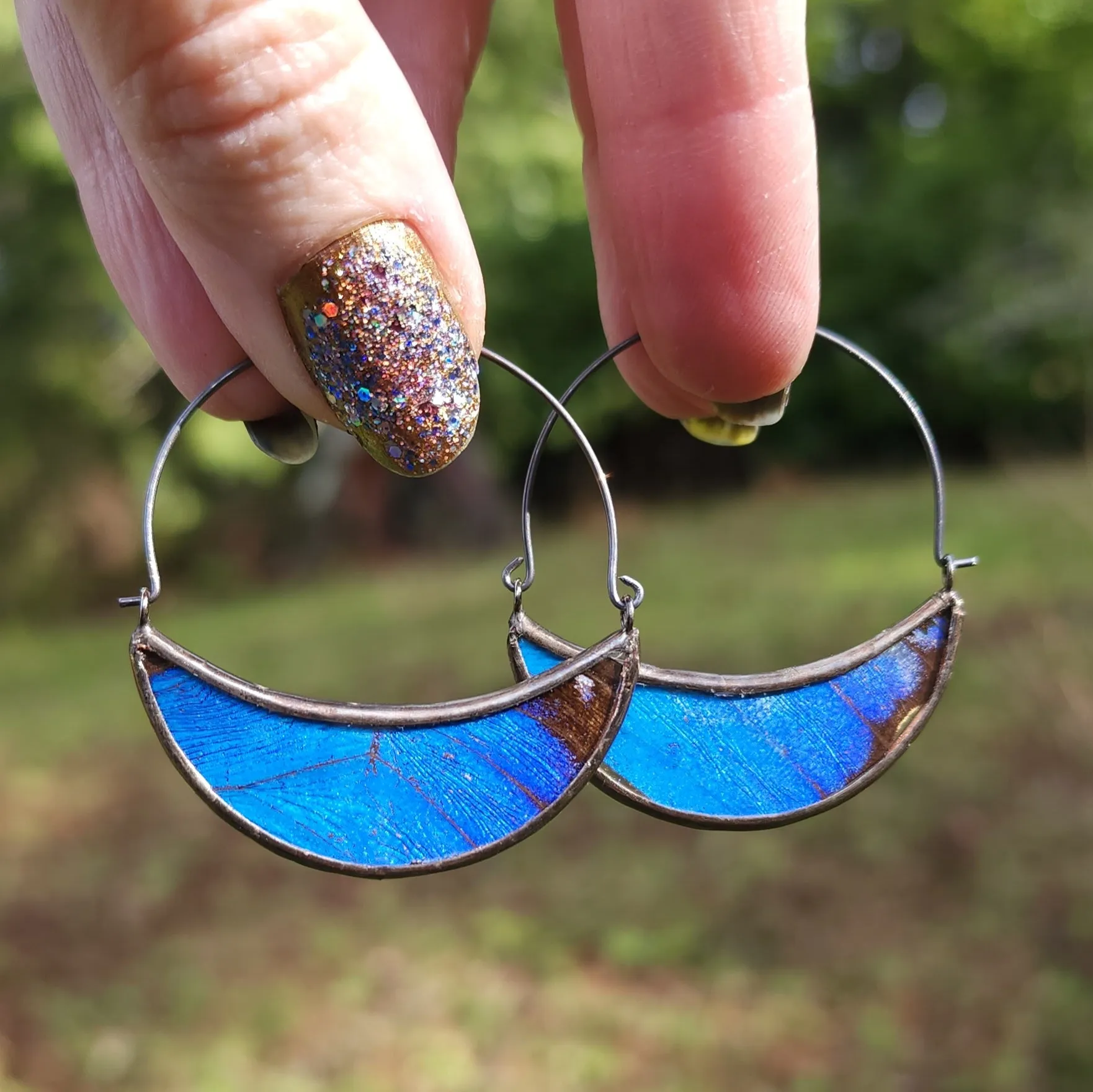 Blue Morpho Butterfly Hoop Earrings