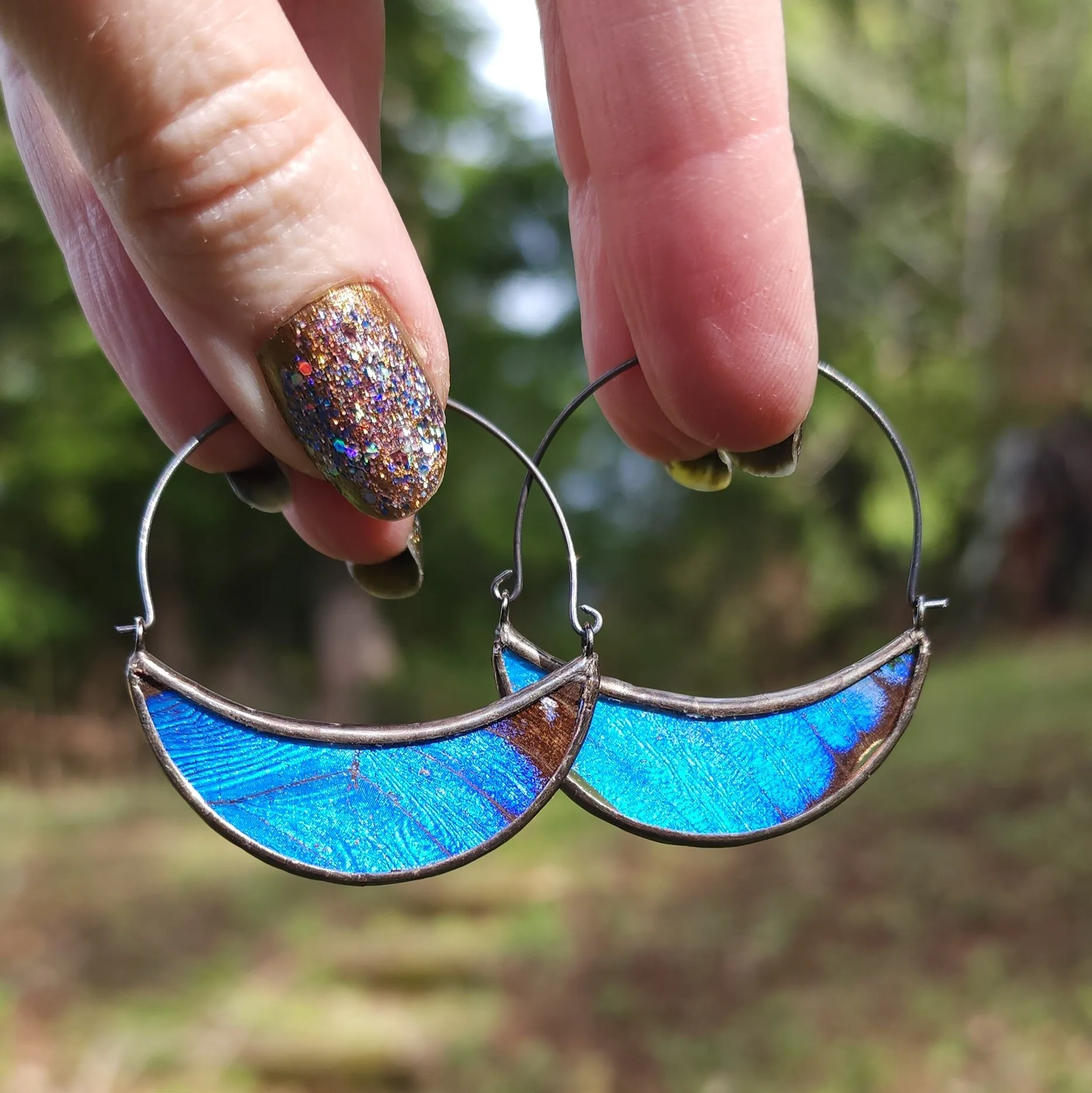 Blue Morpho Butterfly Hoop Earrings