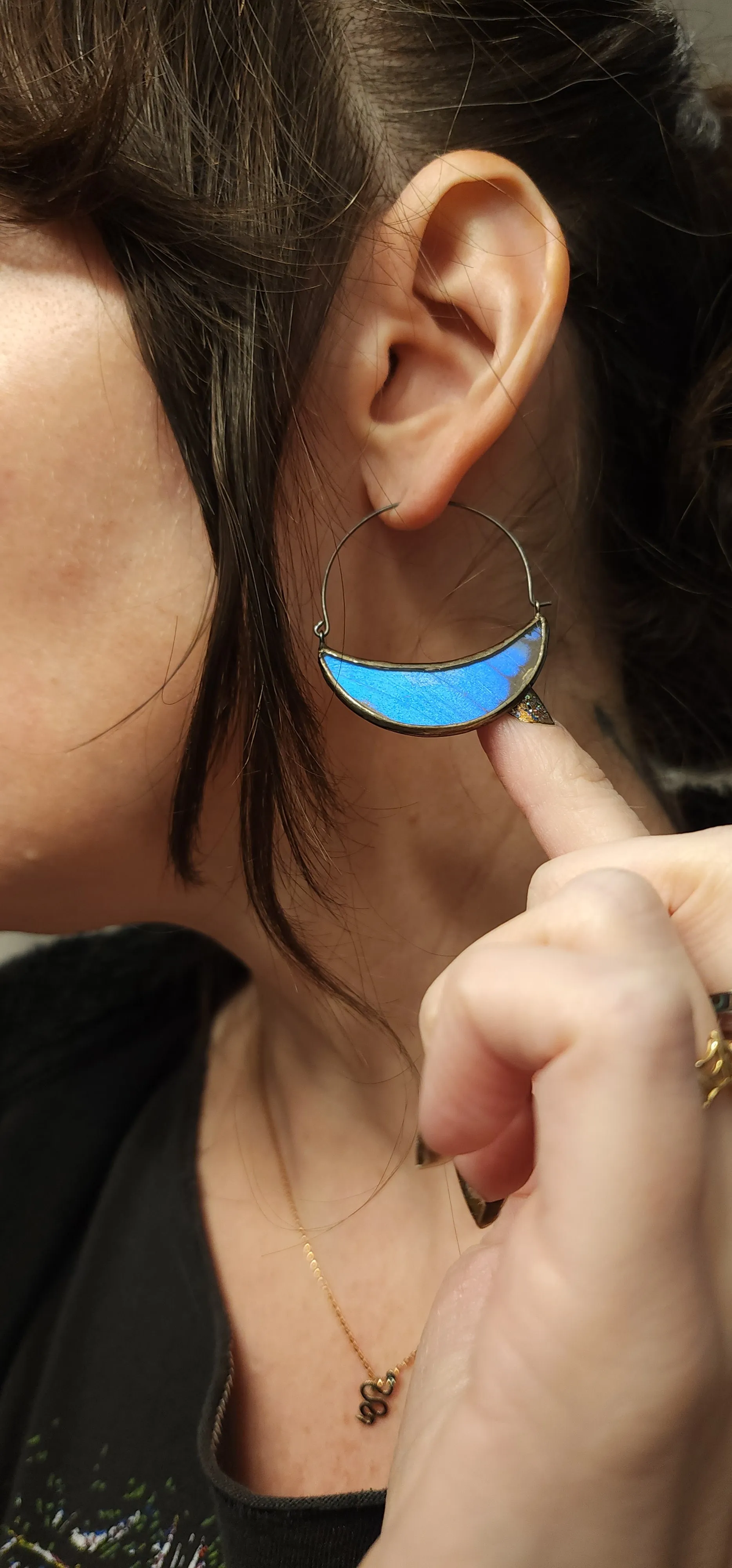 Blue Morpho Butterfly Hoop Earrings