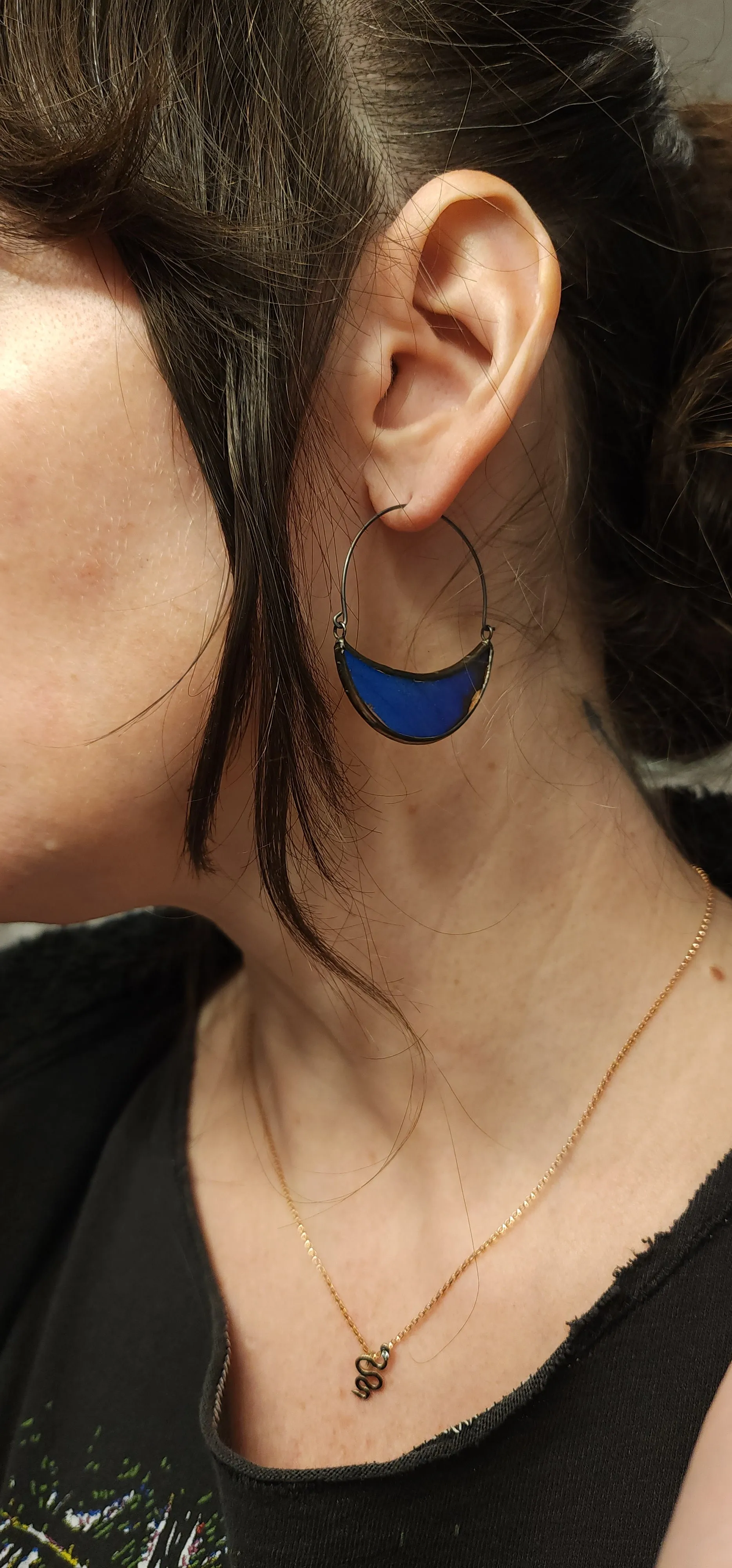 Blue Morpho Butterfly Hoop Earrings