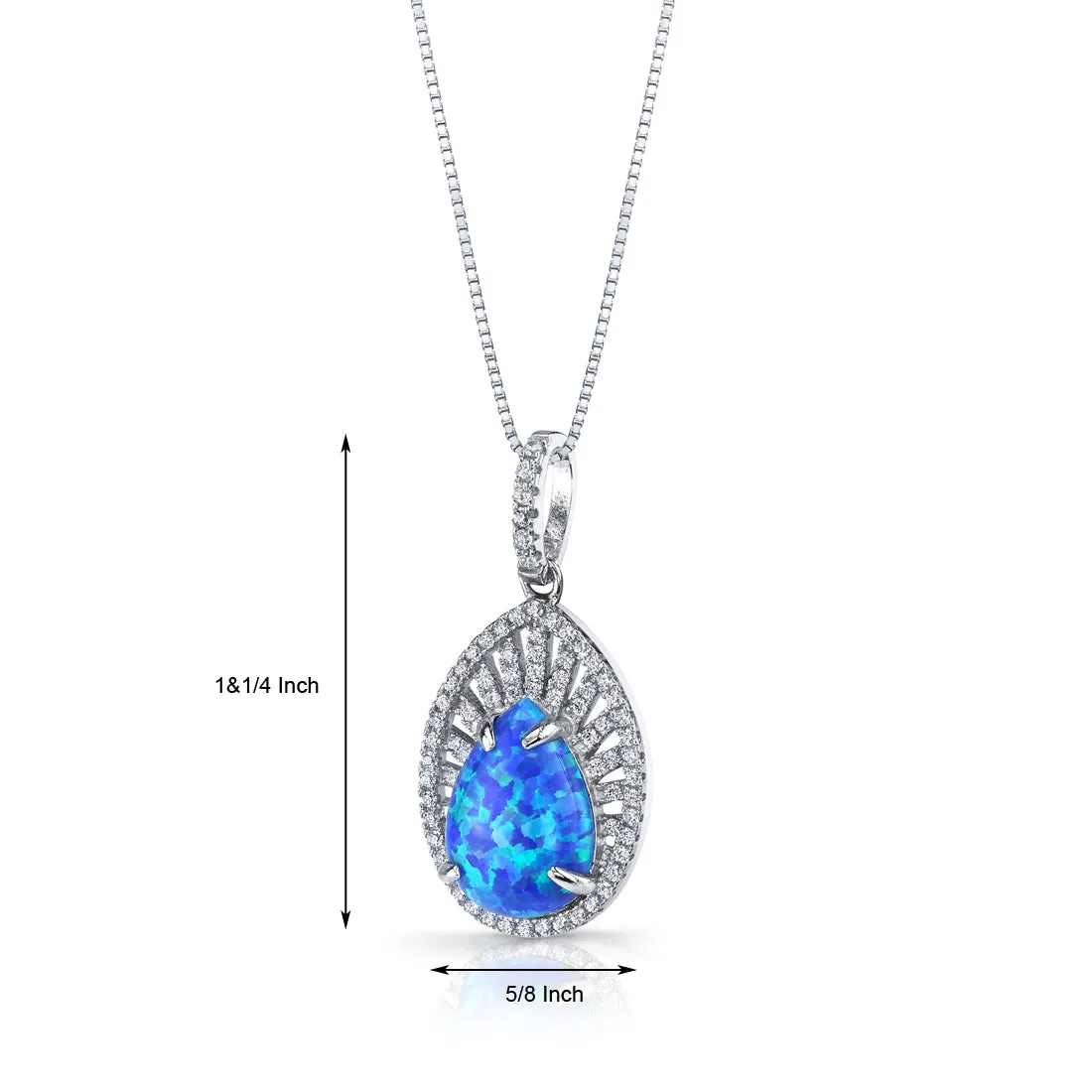 Blue Opal Pendant Sterling Silver Pear Shape 2.25 Carats