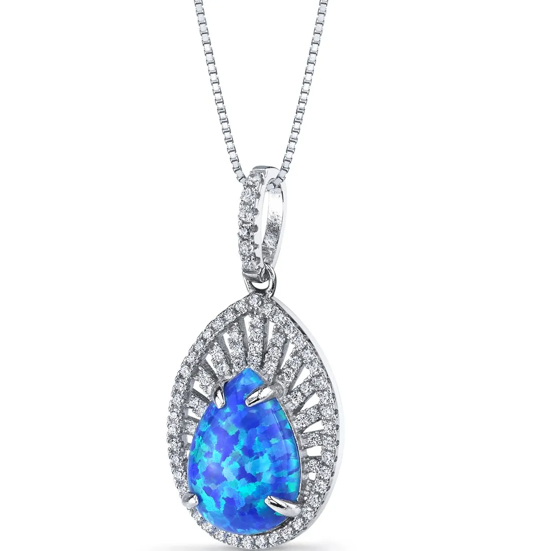 Blue Opal Pendant Sterling Silver Pear Shape 2.25 Carats