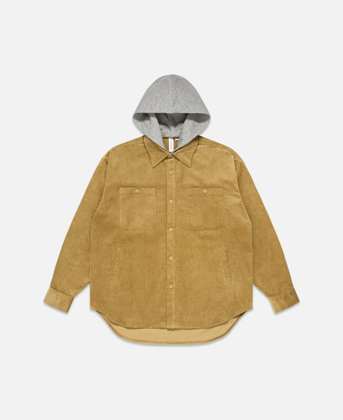 Corduroy Hooded Shirt (Beige)