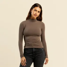 Cotton Mock Neck Shirt | Mocha