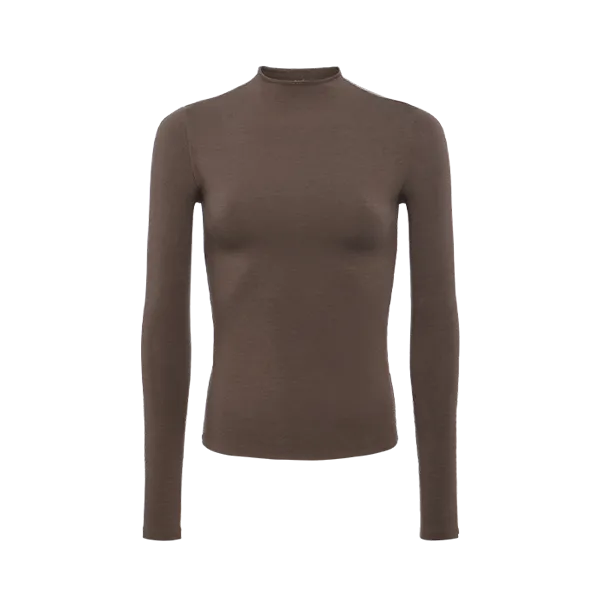 Cotton Mock Neck Shirt | Mocha