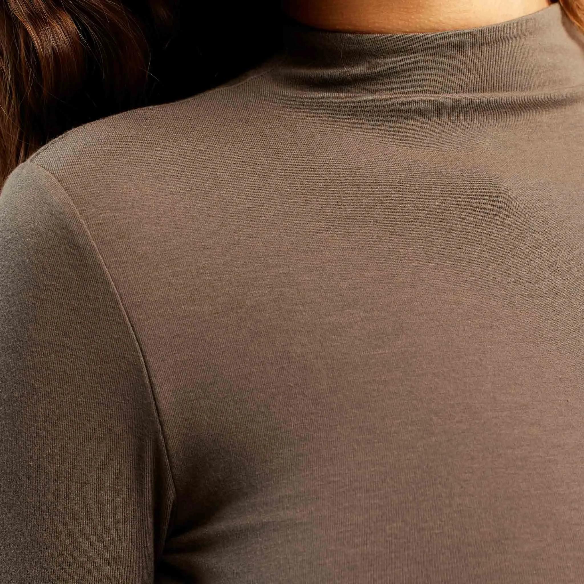 Cotton Mock Neck Shirt | Mocha