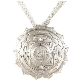 Elaborate Sri Yantra Pendant with White Sapphires - Silver