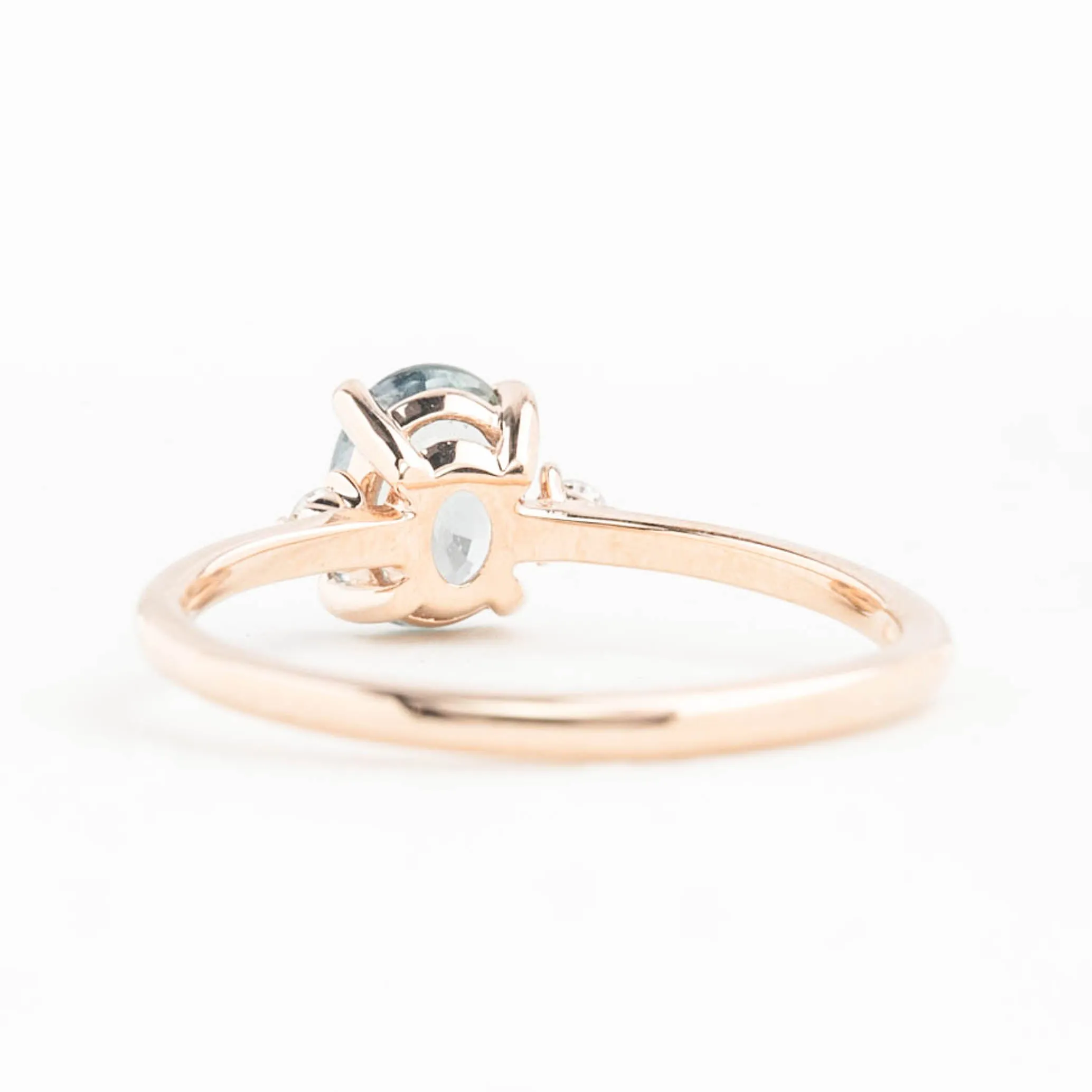 Emilie Ring 0.95ct Light Blue Green Unheated Sapphire, 14K Rose Gold (One of a kind)