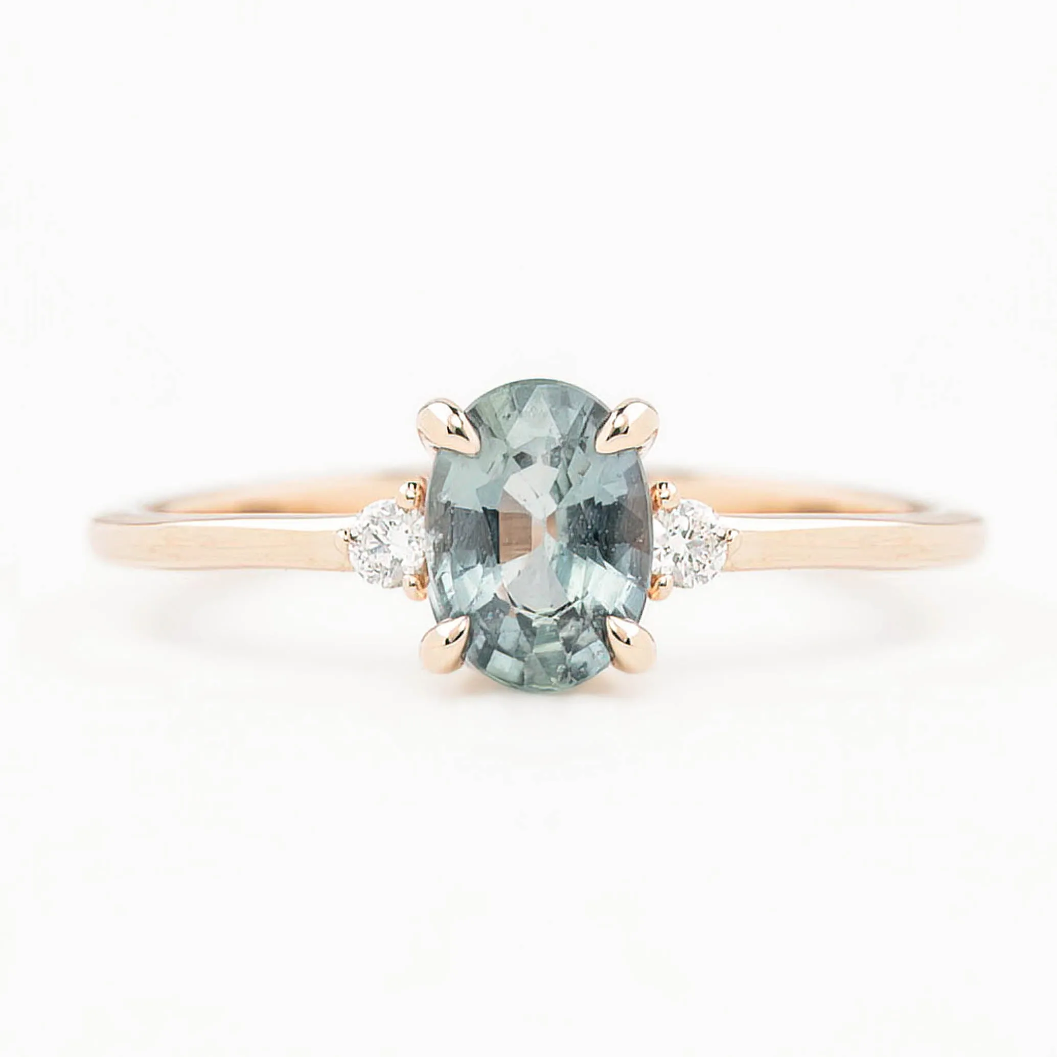 Emilie Ring 0.95ct Light Blue Green Unheated Sapphire, 14K Rose Gold (One of a kind)