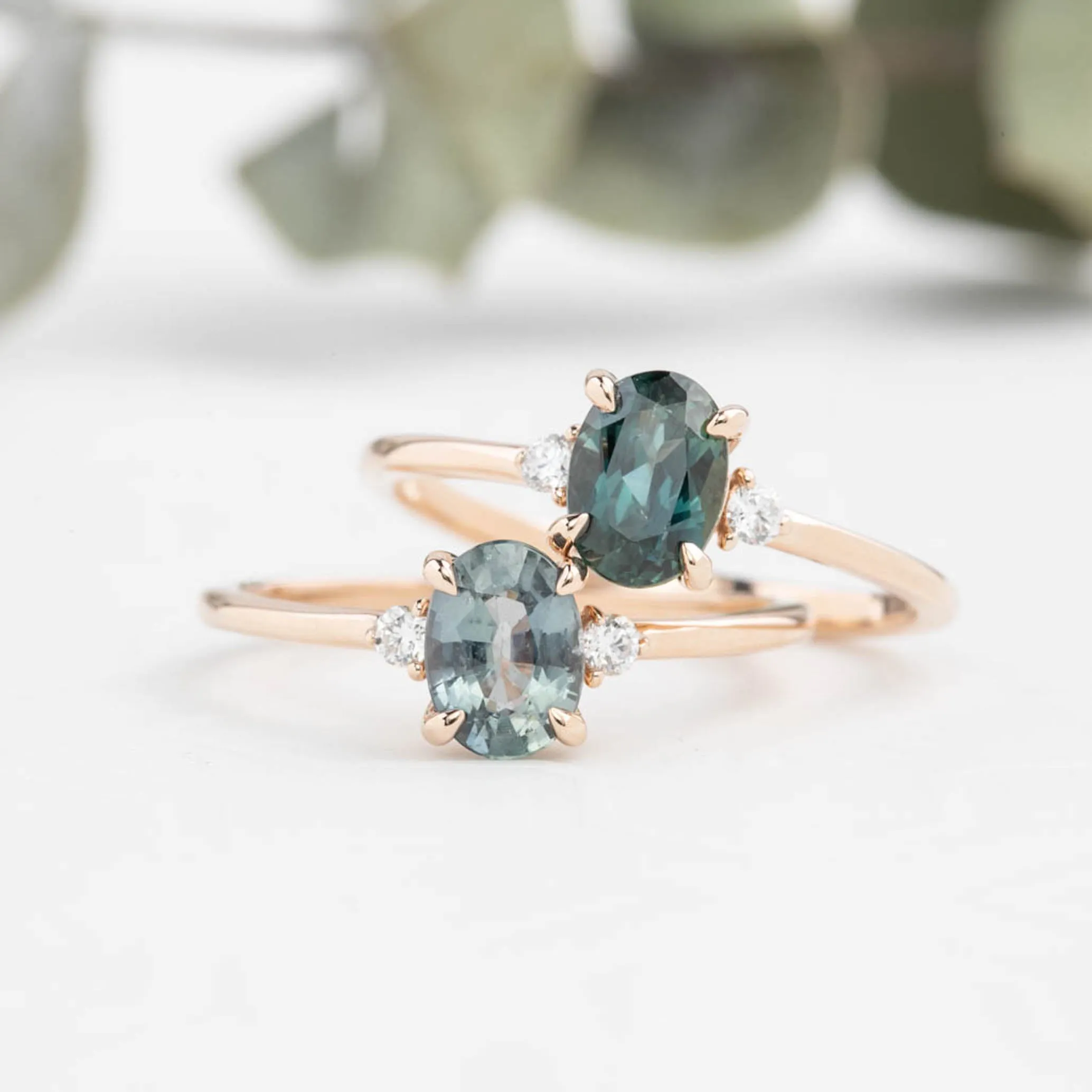 Emilie Ring 0.95ct Light Blue Green Unheated Sapphire, 14K Rose Gold (One of a kind)