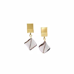 gold layered square   twisted smoky quartz earrings