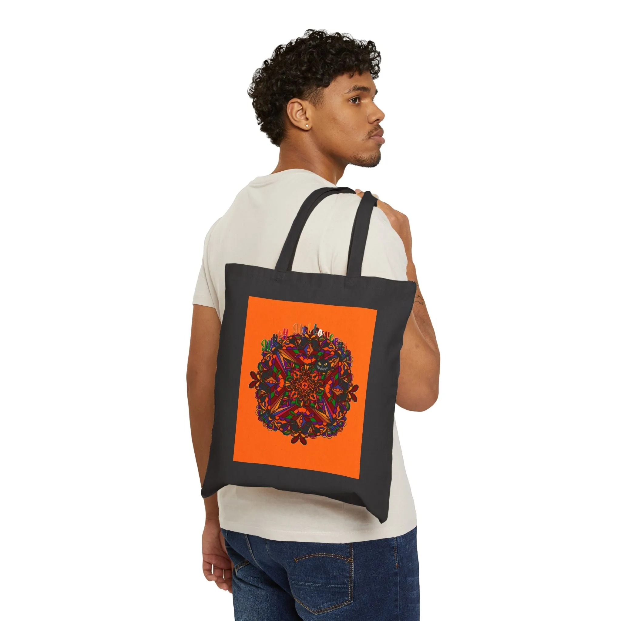 Handmade Mandala Design Canvas Tote Bag - Halloween Accessory