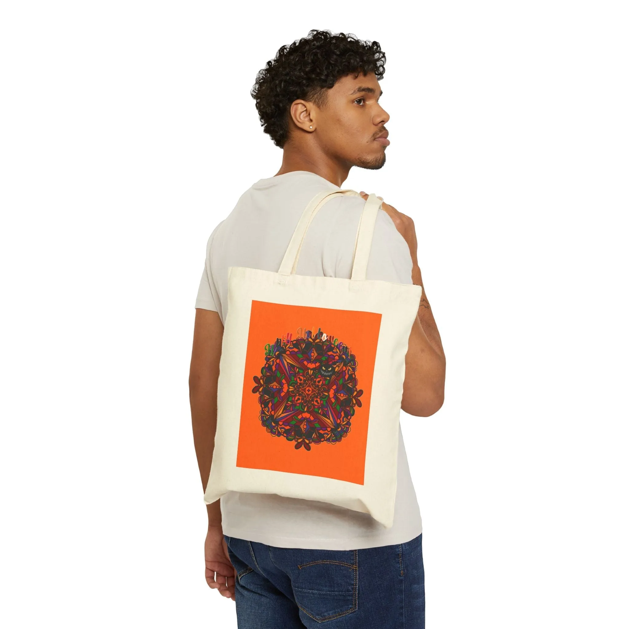 Handmade Mandala Design Canvas Tote Bag - Halloween Accessory